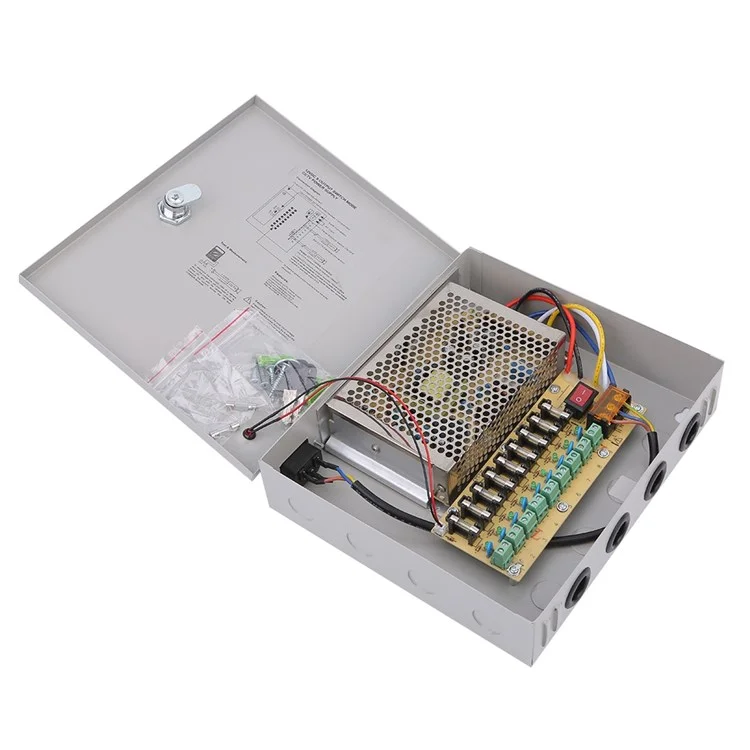 SOMPOM 9 Canal 12V 5A DC Metal Metal Boxed Gabinet Unidad de Alimentación Para el Sistema de Cámaras de Seguridad Cámaras IP Cámaras CCTV