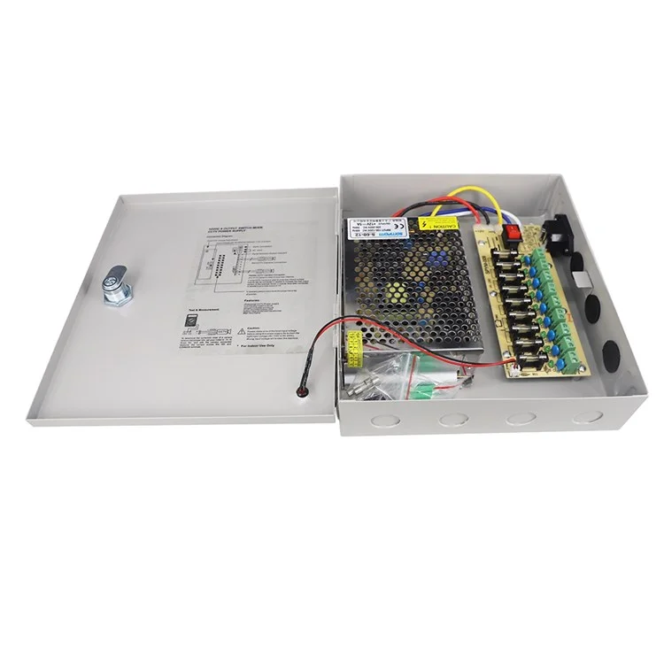 SOMPOM 9 Canal 12V 5A DC Metal Metal Boxed Gabinet Unidad de Alimentación Para el Sistema de Cámaras de Seguridad Cámaras IP Cámaras CCTV