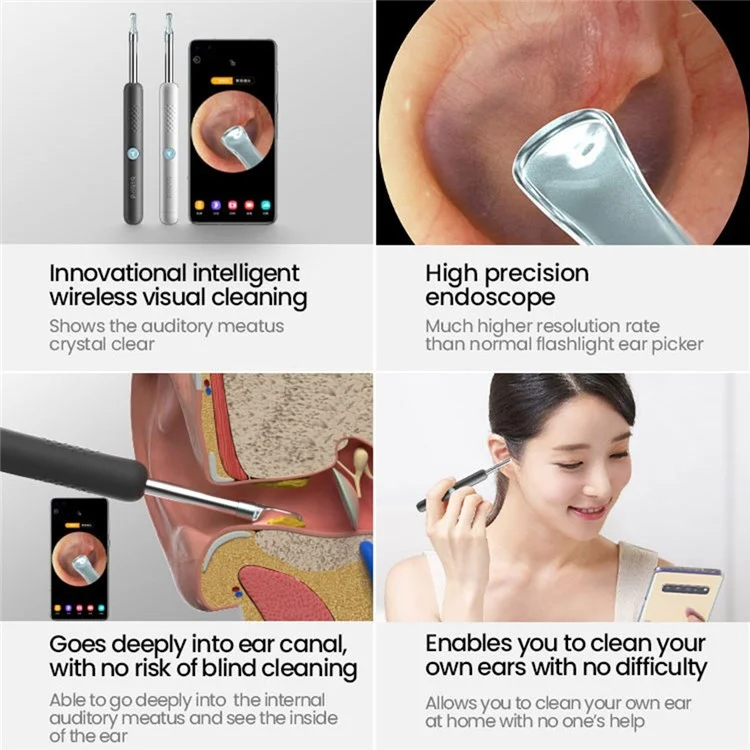 XIAOMIYOUPIN Bebird R1 Intelligent Visual Ear Sticks Endoscope 300W High Precision Earpick In-Ear Mini Camera Otoscope Ear Cleaner - Black