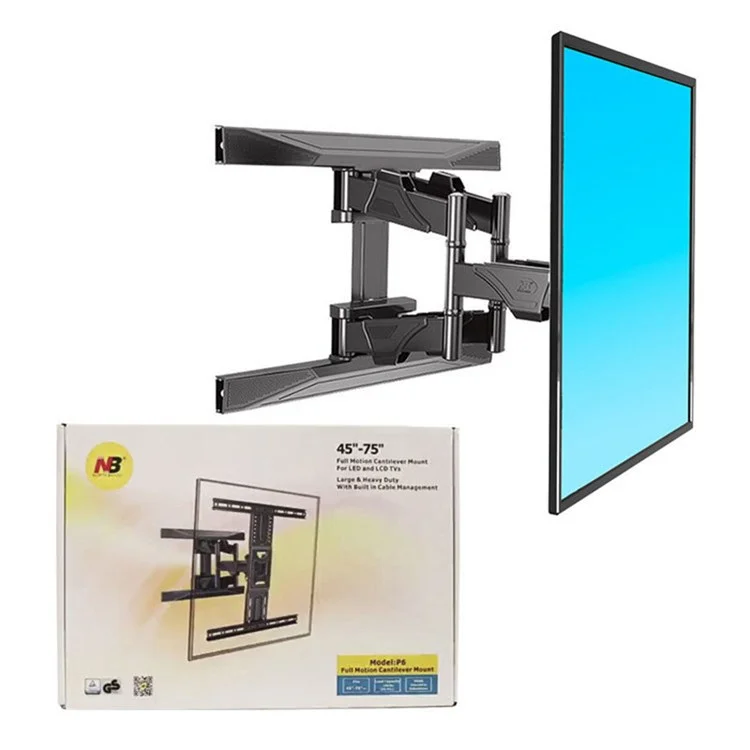 NORTH BAYOU P6 TV Wall Mount 45-75 Inch Full Motion LED LCD Screen Mount Max VESA 600x400mm, 45.5kg Bearing Weight