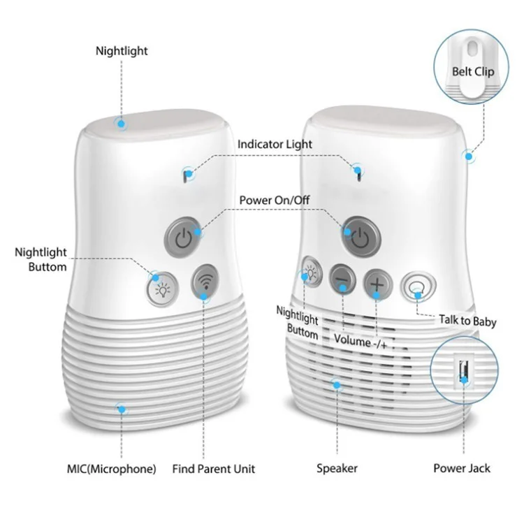 DBM-8 Light Night Wireless Two-way Audio Baby Monitor Talk Back Intercom Sound Alert for Infant - AU Plug