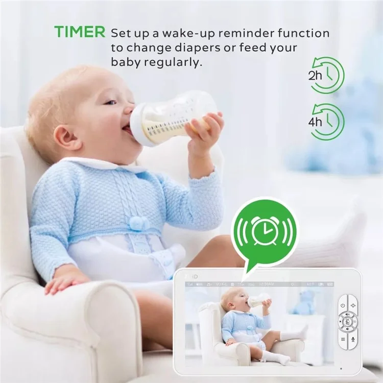 SM70PTZ Moniteur bébé numérique sans fil de 7 pouces avec vision nocturne, surveillance de la température et caméra de sécurité avec communication bidirectionnelle - Prise européenne