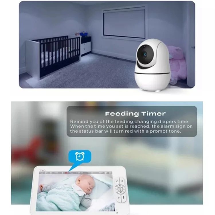 SM70PTZ Moniteur bébé numérique sans fil de 7 pouces avec vision nocturne, surveillance de la température et caméra de sécurité avec communication bidirectionnelle - Prise européenne