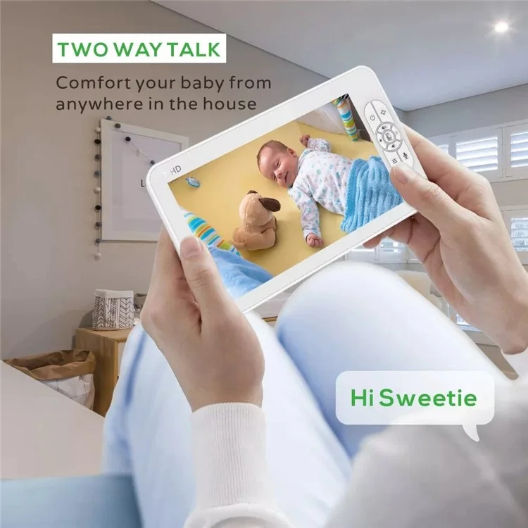 SM70PTZ Moniteur bébé numérique sans fil de 7 pouces avec vision nocturne, surveillance de la température et caméra de sécurité avec communication bidirectionnelle - Prise européenne