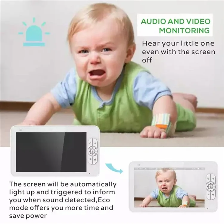 SM70PTZ Moniteur bébé numérique sans fil de 7 pouces avec vision nocturne, surveillance de la température et caméra de sécurité avec communication bidirectionnelle - Prise européenne