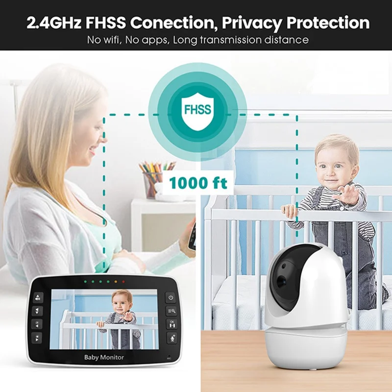 SM43A 4.3-inch Wireless Video Baby Monitor Night Vision Two-Way Intercom Surveillance Camera with Temperature Test - EU Plug