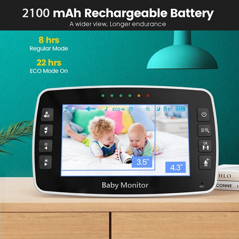 SM43A 4.3-inch Wireless Video Baby Monitor Night Vision Two-Way Intercom Surveillance Camera with Temperature Test - EU Plug