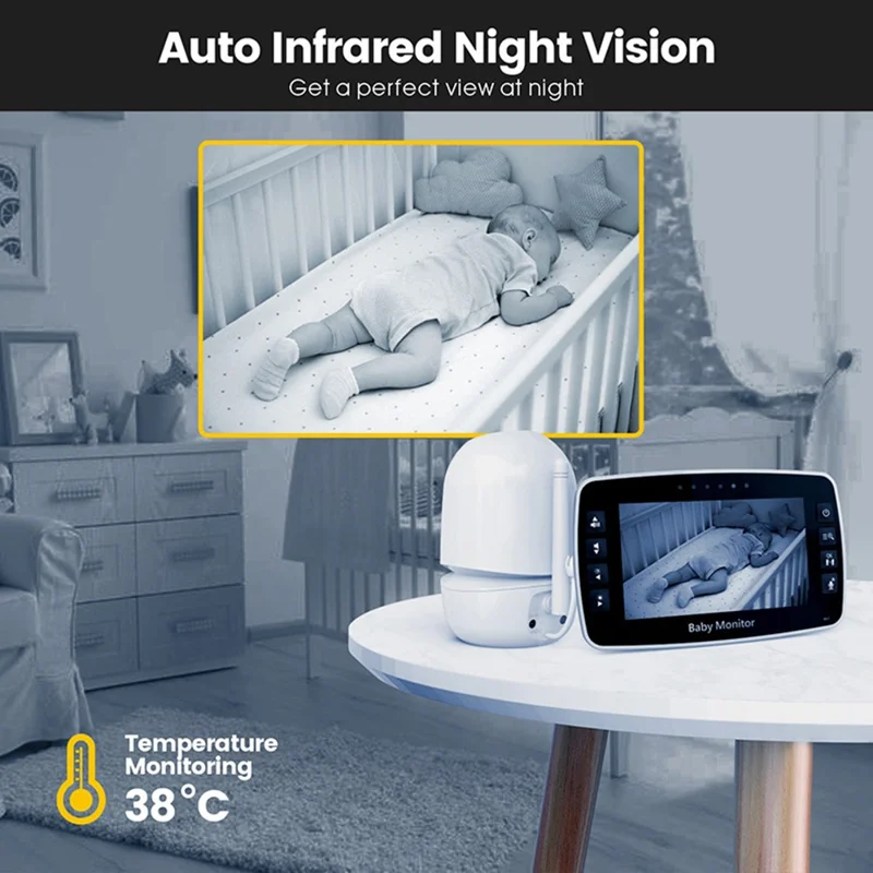 SM43A 4.3-inch Wireless Video Baby Monitor Night Vision Two-Way Intercom Surveillance Camera with Temperature Test - EU Plug