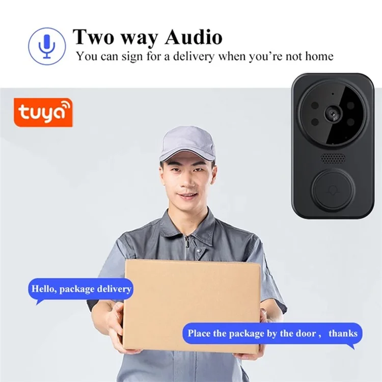M8 Intelligent Home Wireless Remote Visual Doorbell Low Power Two-Way Audio HD Infrared Night Vision Tuya Doorbell - Black