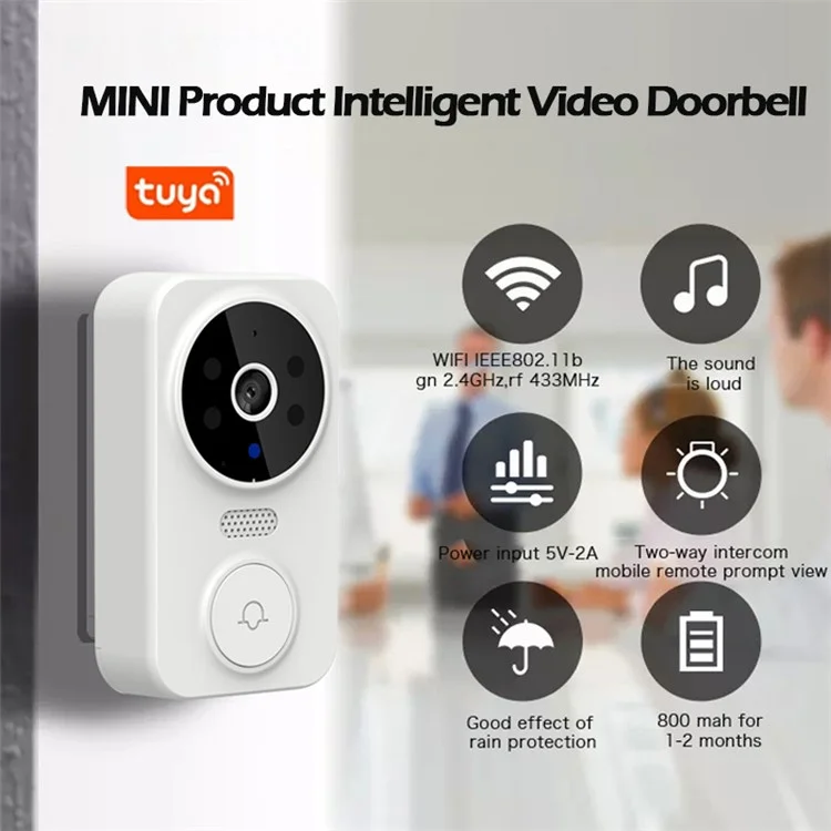 M8 Intelligent Home Wireless Remote Visual Doorbell Low Power Two-Way Audio HD Infrared Night Vision Tuya Doorbell - Black