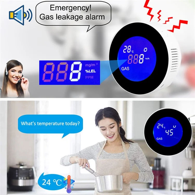 Tuya WiFi Smart App Control Gas Leak Alarm Sensor CH4 / Glp / Detector de Vazamento de Gás Natural - Plugue Nos Eua