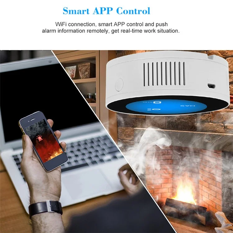 Sensor de Vazamento de Gás Inteligente Tuya WiFi APP Control - Plugue do Reino Unido