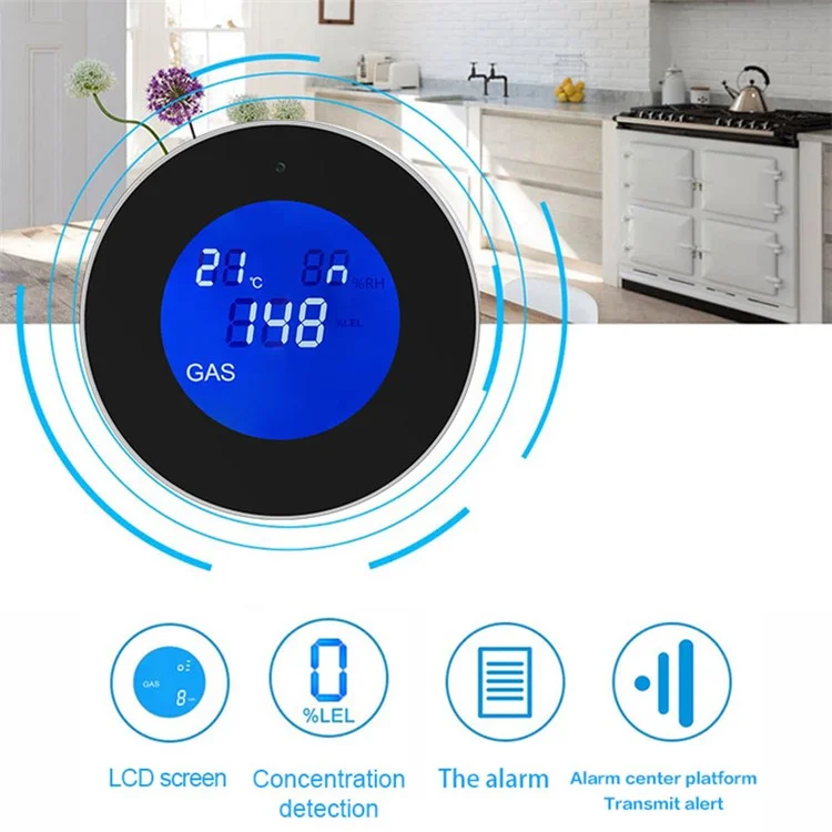 Tuya Wifi Smart App Control Sensor de Alarma de Fuga de Gas CH4 / Lpg / Detector de Fuga de Gas Natural - Enchufe Del Reino Unido