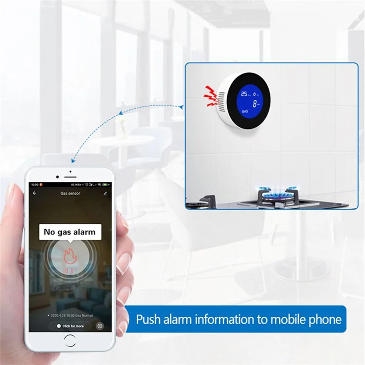 Sensor de Vazamento de Gás Inteligente Tuya WiFi APP Control - Plugue do Reino Unido