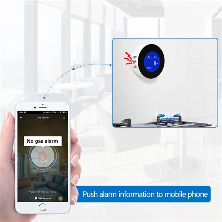 Tuya Wifi Smart App Control Sensor de Alarma de Fuga de Gas CH4 / Lpg / Detector de Fuga de Gas Natural - Enchufe Del Reino Unido