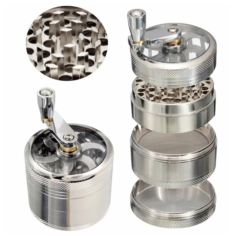 4 Layers Tobacco Grinder Manual Herbal Herb Mill Spice Crusher Smoke Grinder Crusher Hand Crank Muller, 55mm Diameter (BPA Free, No FDA Certificate)