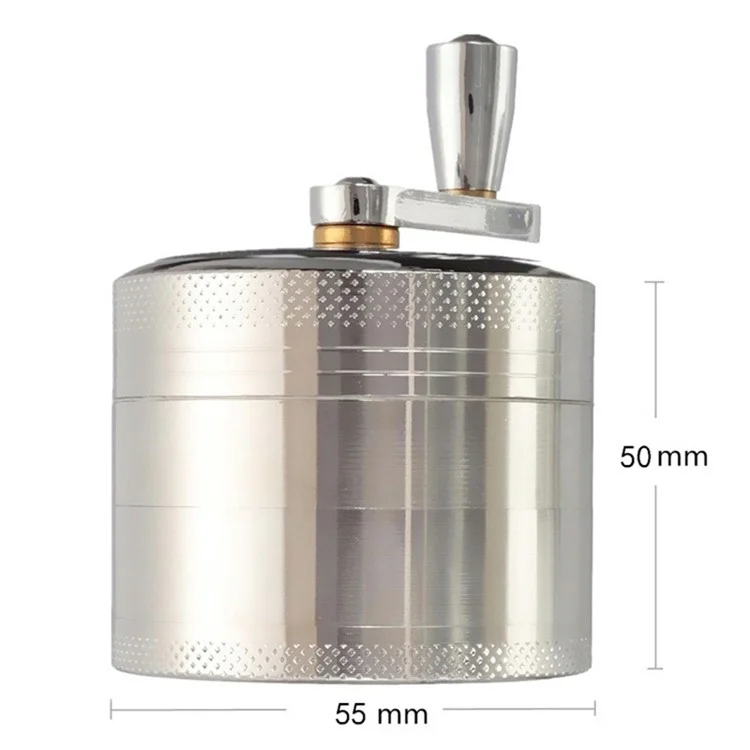 4 Layers Tobacco Grinder Manual Herbal Herb Mill Spice Crusher Smoke Grinder Crusher Hand Crank Muller, 55mm Diameter (BPA Free, No FDA Certificate)
