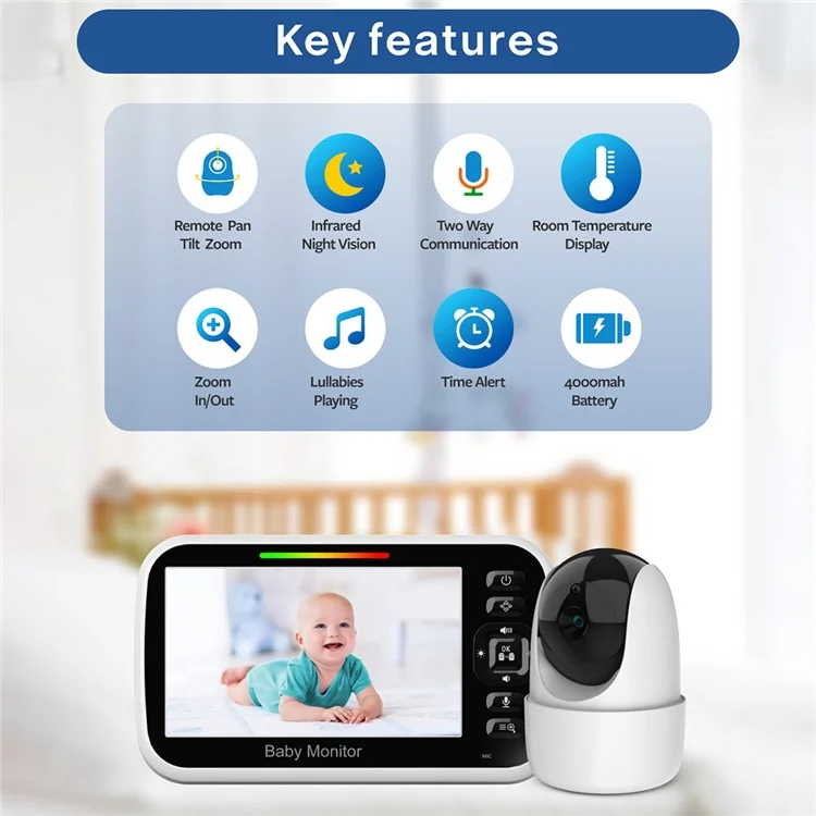 SM651 2.4GHz Wireless Baby Camera Monitor 5-inch Two-Way Voice Camera for Indoor Surveillance - EU Plug