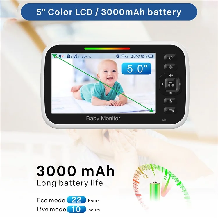 SM651 2.4GHz Wireless Baby Camera Monitor 5-inch Two-Way Voice Camera for Indoor Surveillance - AU Plug