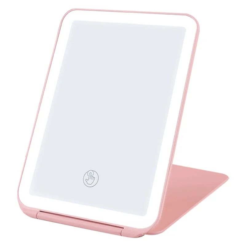 Portable Folding Mirror 3 Colors LED Mirror for Dressing Table Dimmable Cosmetic Mirror - Pink