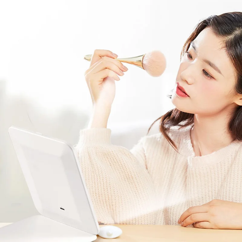 Portable Folding Mirror 3 Colors LED Mirror for Dressing Table Dimmable Cosmetic Mirror - Pink