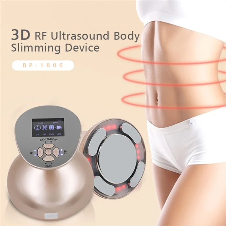 BP-1806 3D RF Ultrasonic Body Slimming Device Portable Electric Massager con CV Fat Reduction, LED Lights Therapy - Champagne Gold