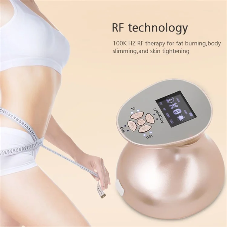 BP-1806 3D RF Ultrasonic Body Slimming Device Portable Electric Massager con CV Fat Reduction, LED Lights Therapy - Champagne Gold