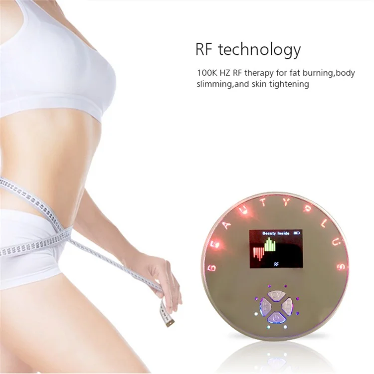 BP-1705 Dispositivo de Moldagem Corporal Ultrassônico de RF Doméstica de 3D com Tela LCD Elétrico Massageador com Luzes LED Terapia - Champanhe Dourada