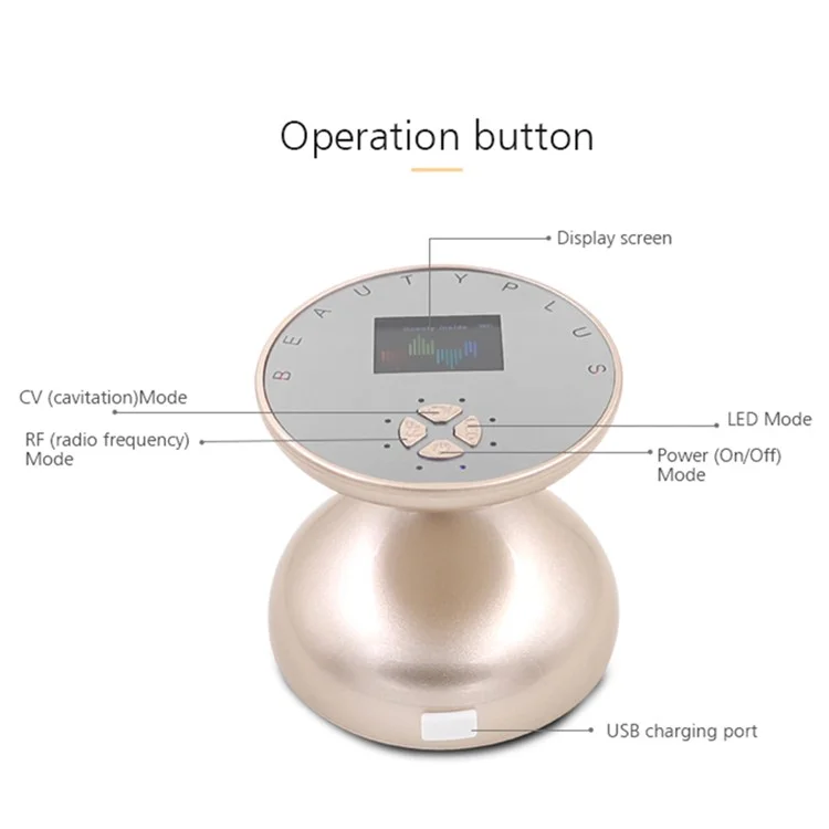 BP-1705 Dispositivo de Moldagem Corporal Ultrassônico de RF Doméstica de 3D com Tela LCD Elétrico Massageador com Luzes LED Terapia - Champanhe Dourada