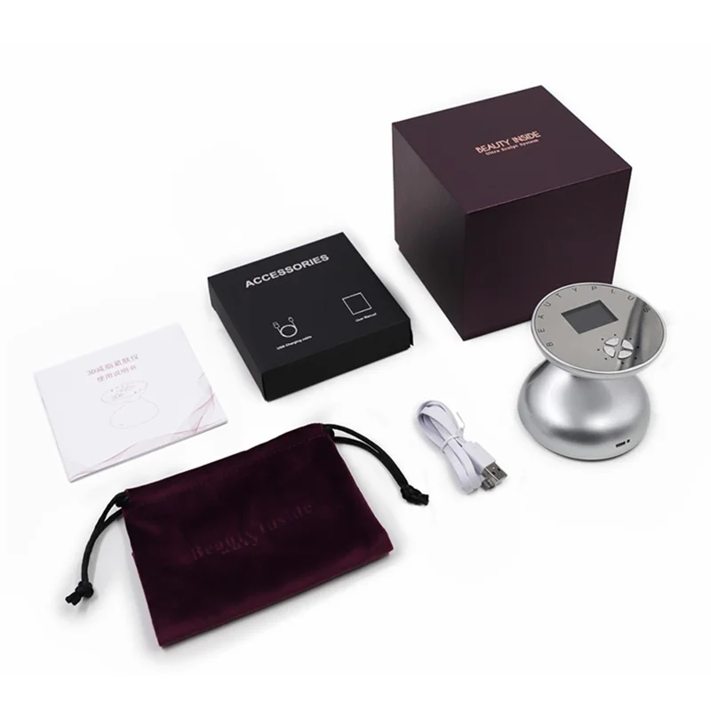 BP-1705 Household 3D RF Ultrasonic Body Slimming Device LCD Display Electric Massager Gift with LED Lights Therapy - Silver