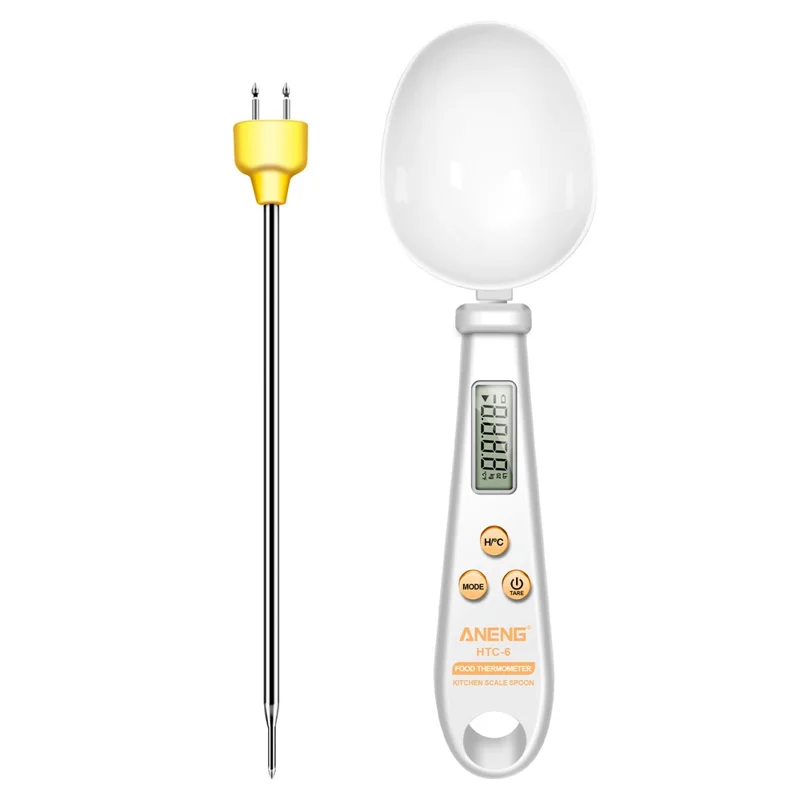 ANENG 2-in-1 ABS+Stainless Steel Digital Display Electronic Kitchen Thermometer Food Weight Measuring Spoon - White