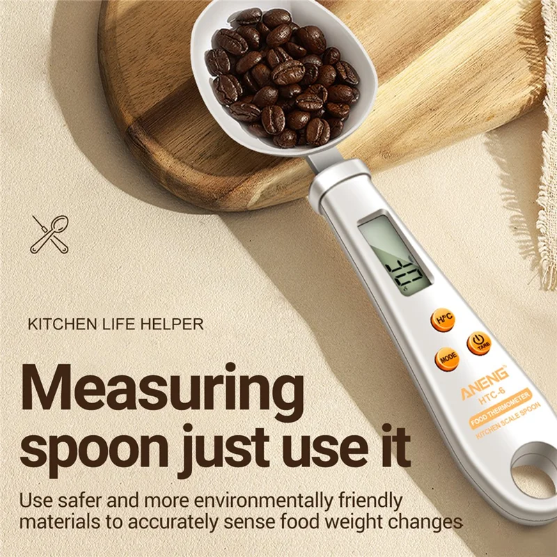 ANENG 2-in-1 ABS+Stainless Steel Digital Display Electronic Kitchen Thermometer Food Weight Measuring Spoon - White