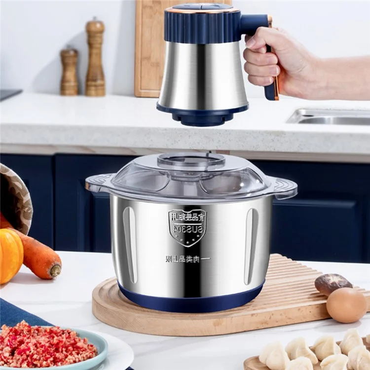 Grinder à Viande Électrique 5 Vitesses Hopper Alimentaires en Acier Inoxydable Avec Récipient de Bol à 5 ​​l (BPA Gratuit, Pas de Certificat de Fda) - Bleu Foncé / Bouchon ue