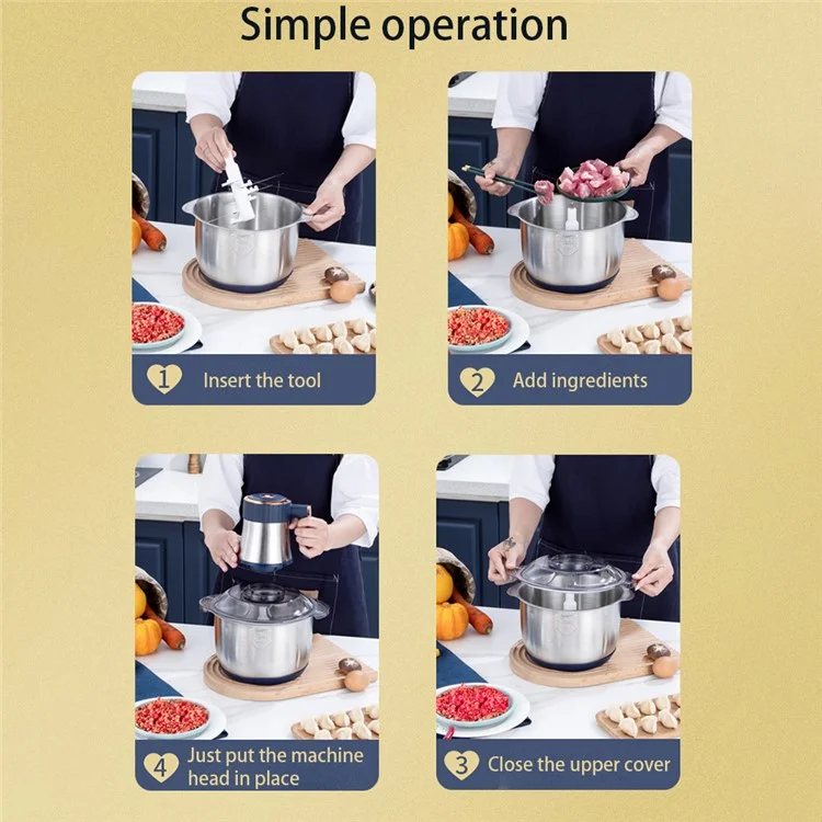 Electric Meat Grinder 5 Speeds Stainless Steel Food Chopper with 5L Bowl Container (BPA Free, No FDA Certificate) - Dark Blue / UK Plug