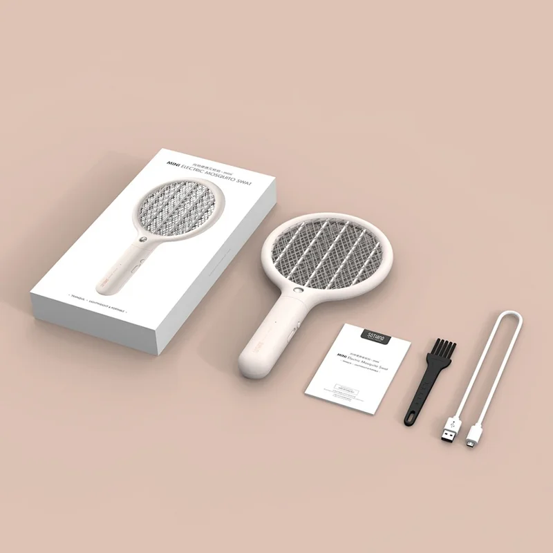SOTHING Mini Electric Mosquito Swatter USB Rechargeable Handheld Fly Killer Racket with LED Light - Pink