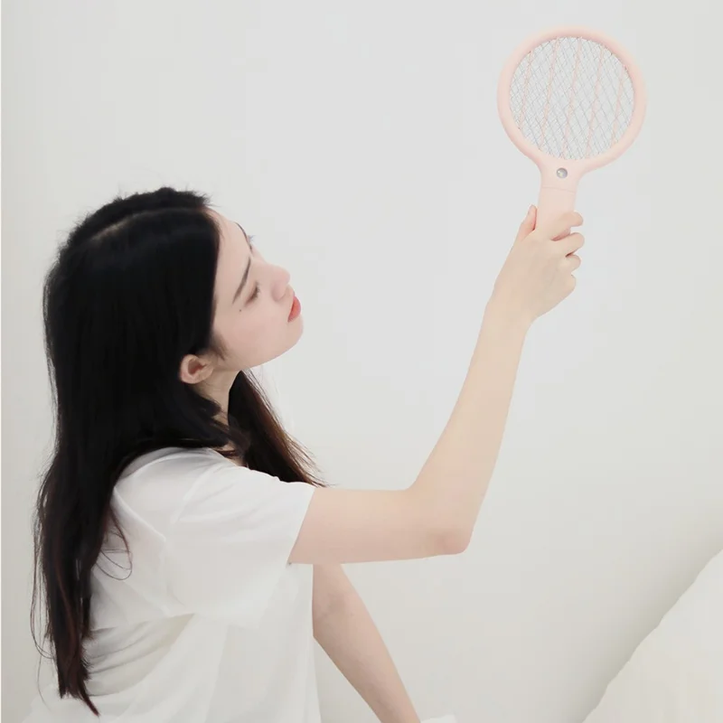 SOTHING Mini Electric Mosquito Swatter USB Rechargeable Handheld Fly Killer Racket with LED Light - Pink