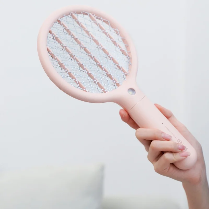 SOTHING Mini Electric Mosquito Swatter USB Rechargeable Handheld Fly Killer Racket with LED Light - Pink