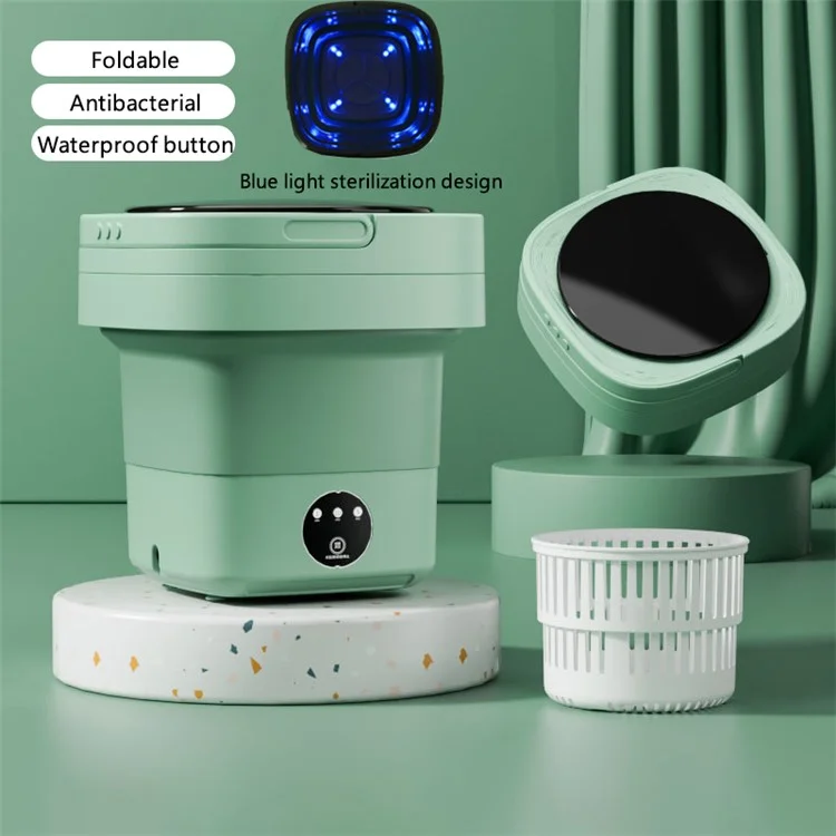 ZHXXJ-001 8L Portable Washing Machine Blue Light Sterilization Folding Mini Washer for Baby Cloth, Underwear - Green