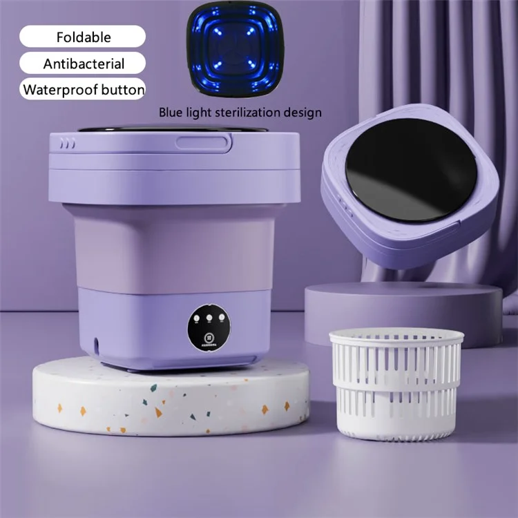 ZHXXJ-001 8L Portable Washing Machine Blue Light Sterilization Folding Mini Washer for Baby Cloth, Underwear - Purple