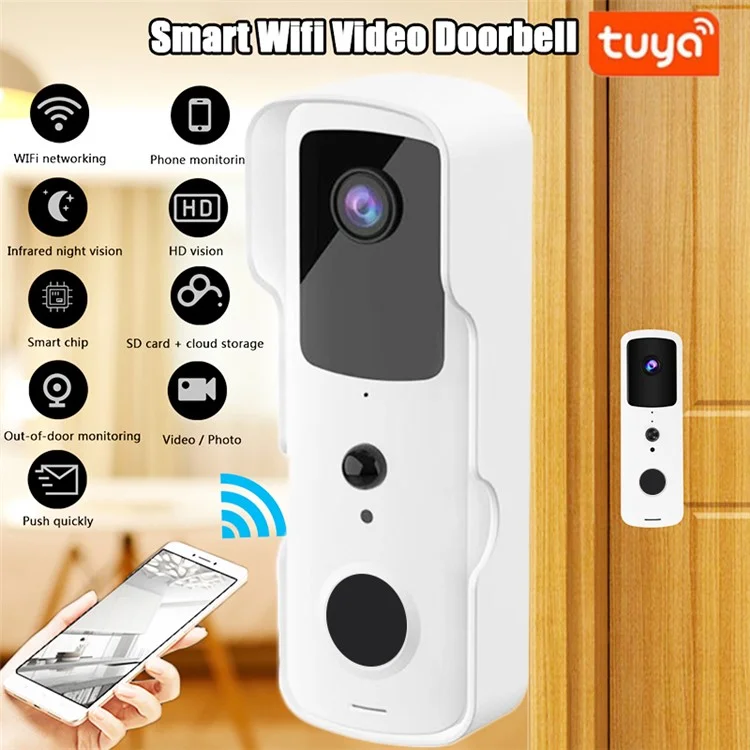 V30S Tuya Wireless Home Video Doorbell Remote Monitoring WiFi Intercom Doorbell - White