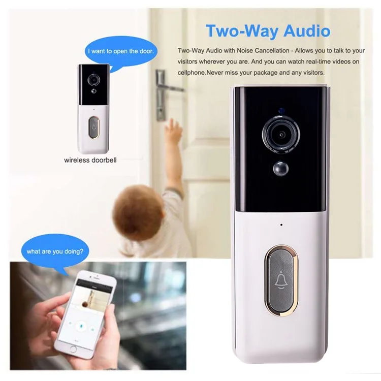 T204 Tuya WiFi Wireless Smart Video Doorbell Infrared Night Vision HD Display Doorbell - White