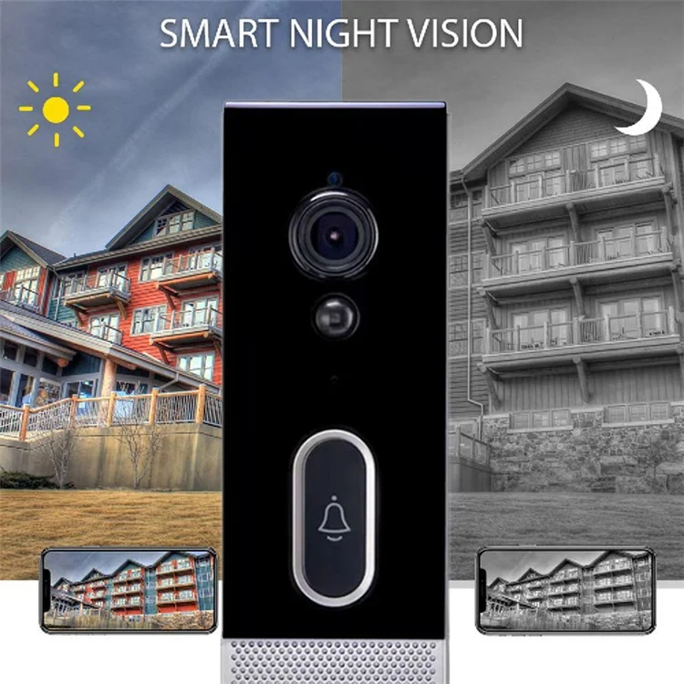 T205 Tuya Intelligent Low Power Wireless Visual Doorbell PIR Motion Detection Two-Way Talk 2.4GHz WiFi Doorbell - Black