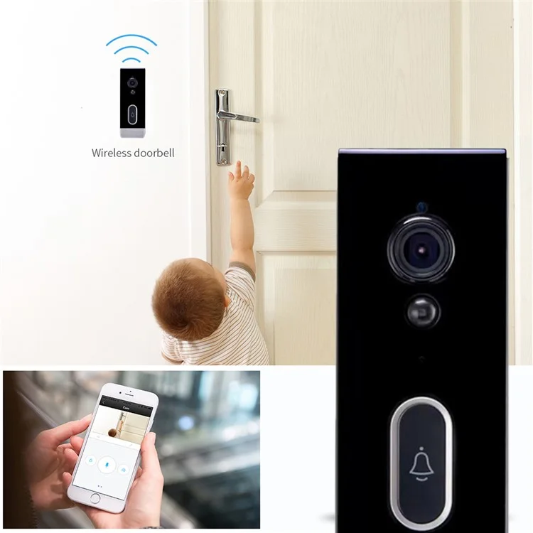 T205 Tuya Intelligent Low Power Wireless Visual Doorbell PIR Motion Detection Two-Way Talk 2.4GHz WiFi Doorbell - Nero