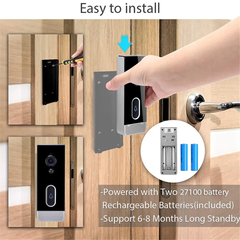 T205 Tuya Intelligent Low Power Wireless Visual Doorbell PIR Motion Detection Two-Way Talk 2.4GHz WiFi Doorbell - Silver