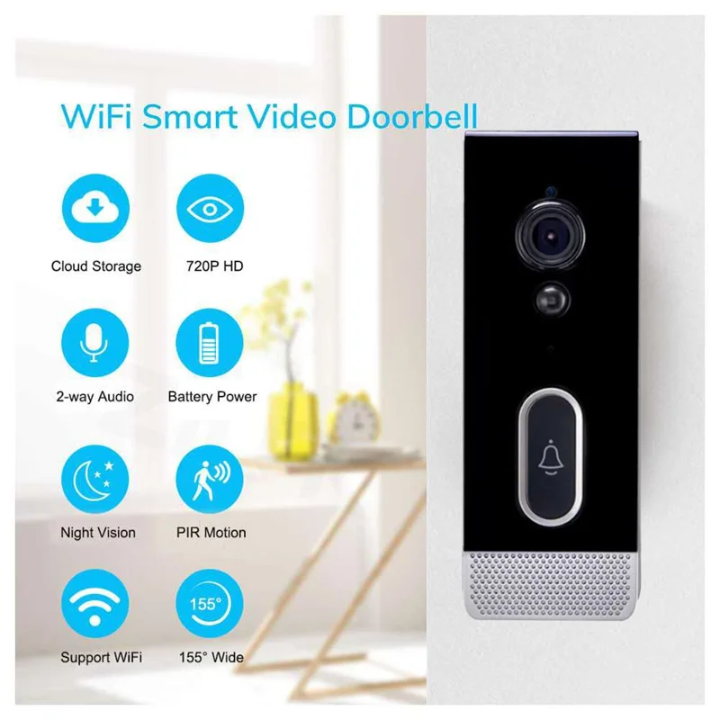T205 Tuya Intelligent Low Power Wireless Visual Doorbell PIR Motion Detection Two-Way Talk 2.4GHz WiFi Doorbell - Silver