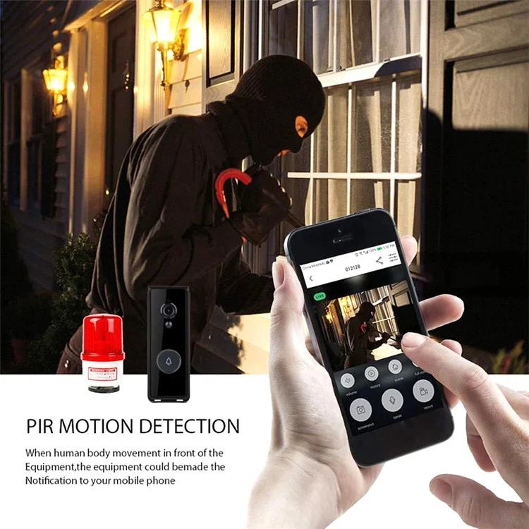 Timbre visual inteligente para gato Tuya T206 2.4GHz WiFi con batería, compatible con detección de movimiento PIR, modo día/noche