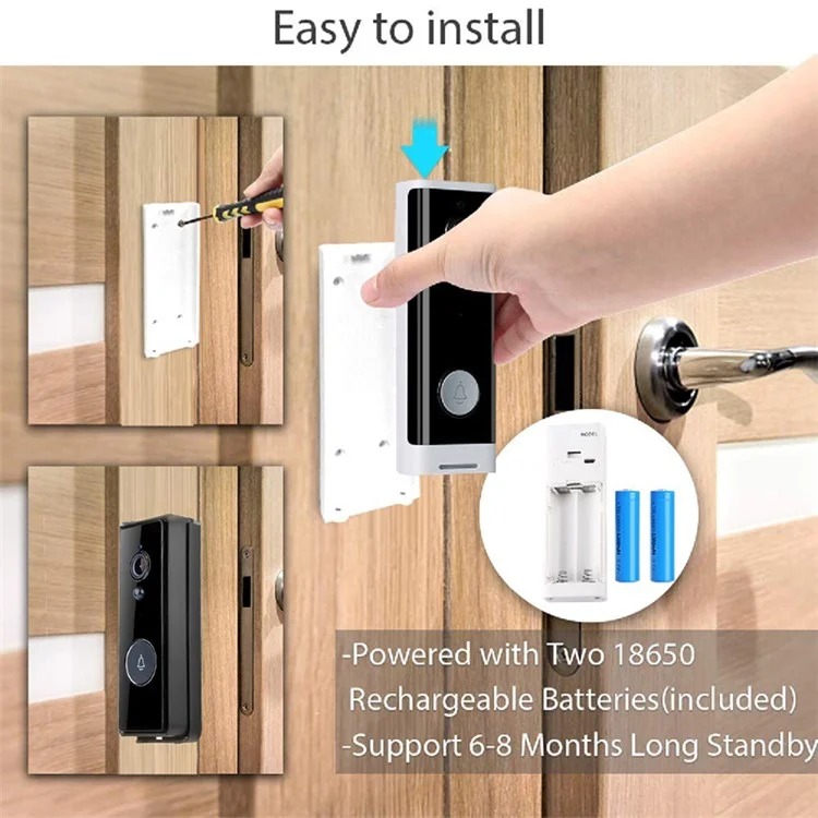 Timbre visual inteligente para gato Tuya T206 2.4GHz WiFi con batería, compatible con detección de movimiento PIR, modo día/noche