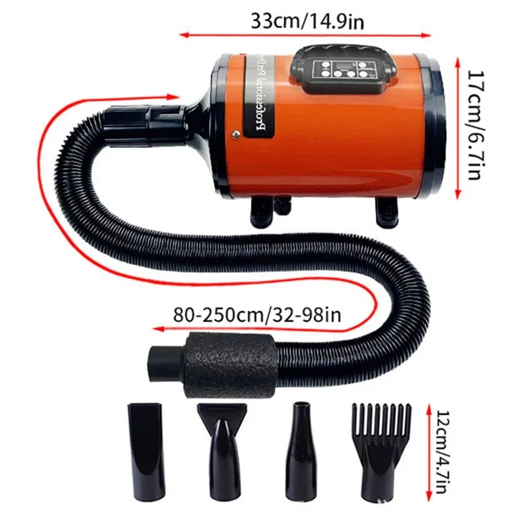 YC-C5 Dog Blow Dryer Ionic Smart LCD Screen Pet Grooming Dryer, US Plug - Orange