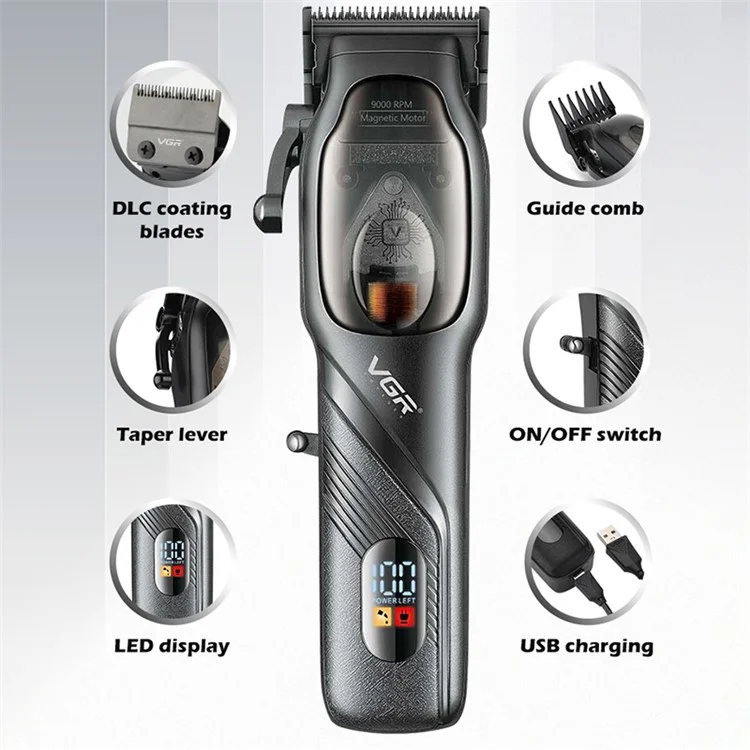 VGR V-269 Professionelle Haarschneidemaschine für Männer, kabelloser LCD-Akku-Haarschneider für Herren