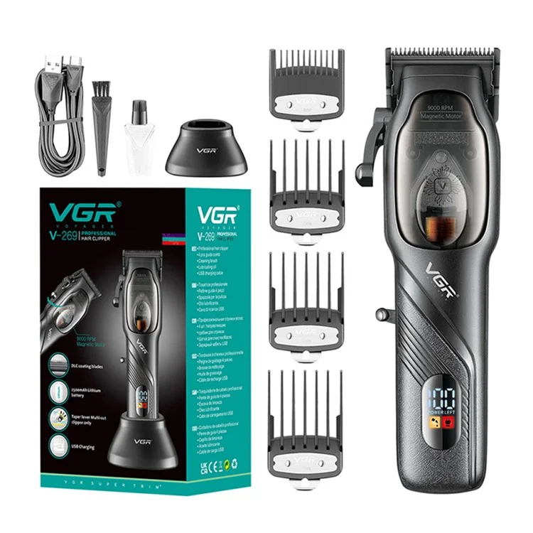 VGR V-269 Professionelle Haarschneidemaschine für Männer, kabelloser LCD-Akku-Haarschneider für Herren